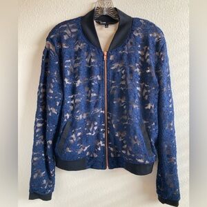 LuLaRoe Elegant Collection Navy Lace Stevie Bomber Jacket Size M